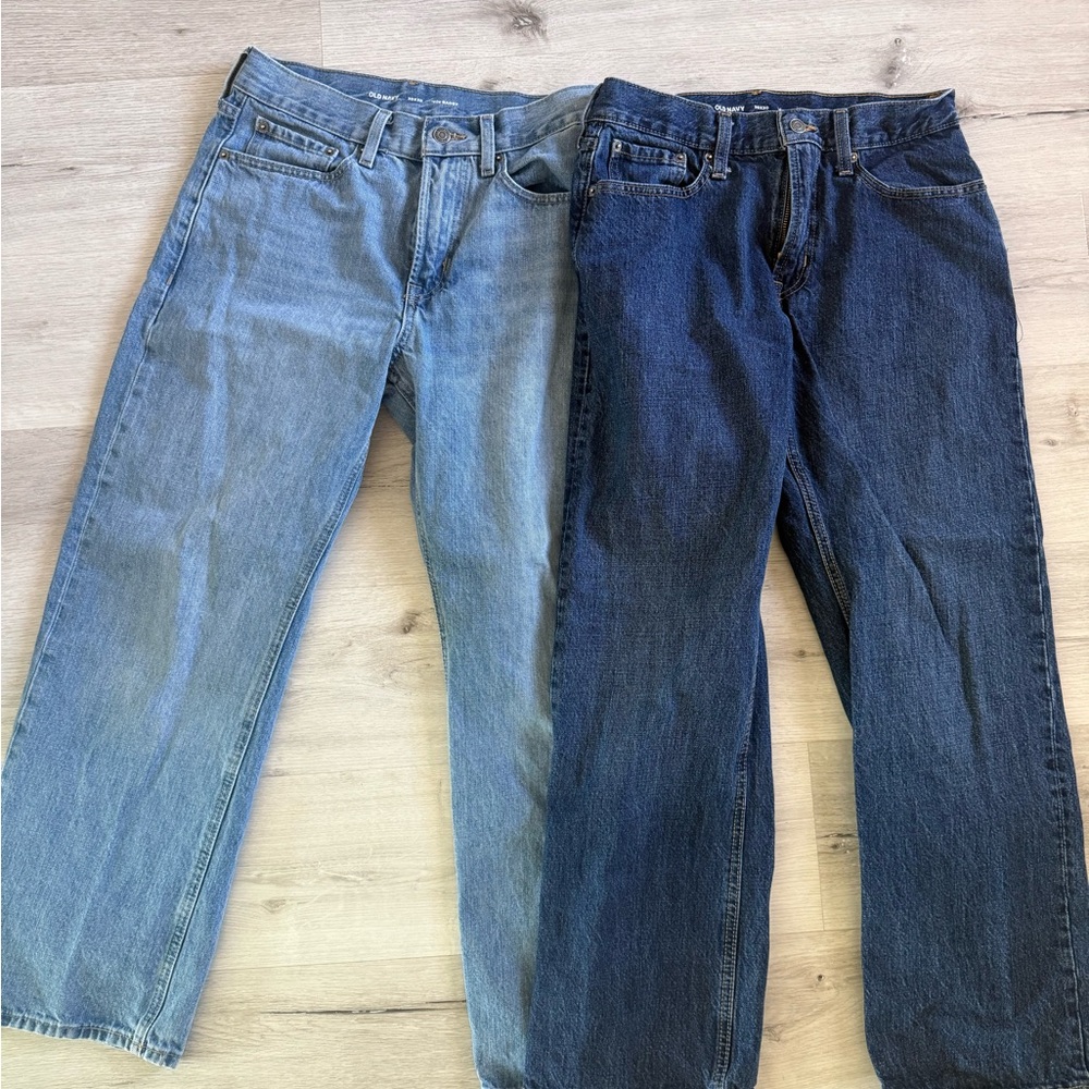Old Navy Men's Relaxed Jeans - Light Blue and Dark Blue